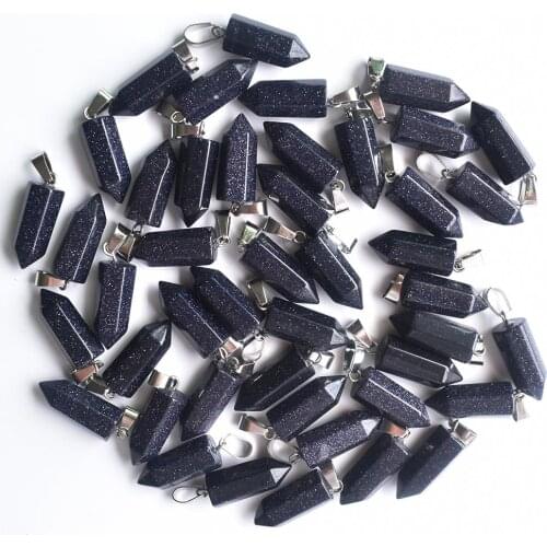 Wholesale 50pcs/lot 2020 fashion good quality blue sand stone hexagonal pillar charms pendants fit necklace making free shipping