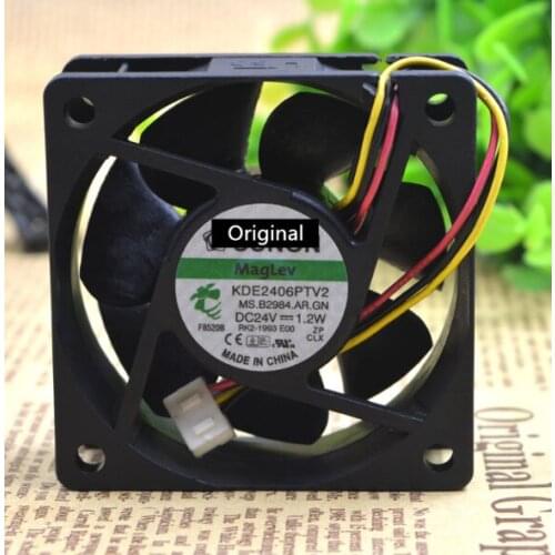 Original 100% working KDE2406PTV2 24V 1.2W 6CM 60mm wires silent frequency converter cooling fan 60*60*25MM