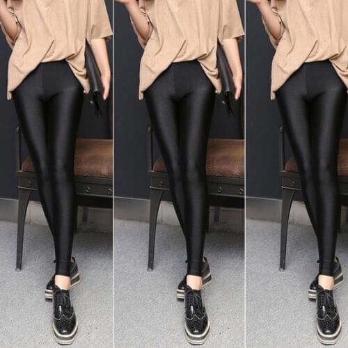 Solid Sexy Shiny Black Thin Elastic Womens High Waist Stretch Skinny Shiny Leggings Slim Fit Pants plus size