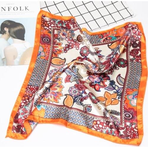 New Women Square Silk Scarf Girl Fashion Print Neck Scarfs Office Lady Hair Band Foulard Hand Kerchief Female Bandana Shawl