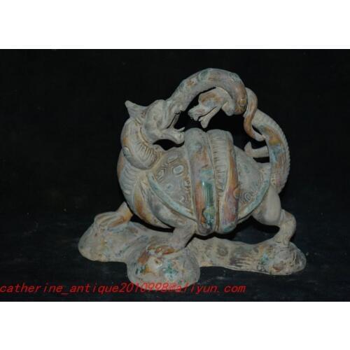Rare Tang Dynasty(681--960)Tang Sancai procelain Statue/ Sculpture,Four of Beasts--The Love of Turtle Snake,free shipping