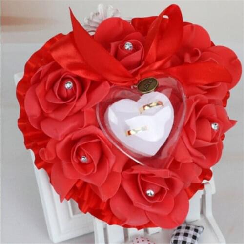 Romantic Rose Wedding Favors Heart Shape Rhinestone Gift Ring Box Pillow Cushion Party Decoration0