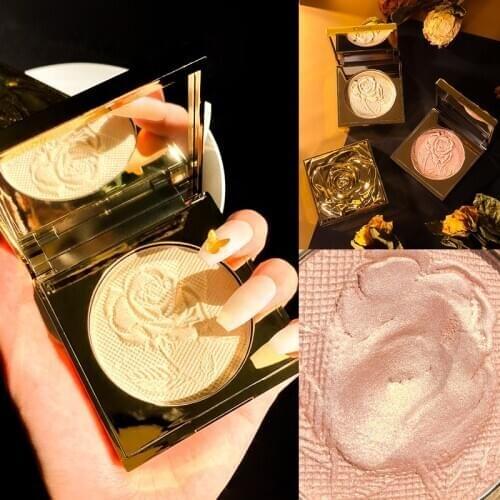 Luxury Rose Art Shiny Highlighters Palette Shimmer Powder Waterproof Natural Long Lasting Silky Touch 3D Face Makeup Bright Skin