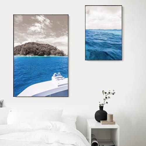 Nordic Beautiful Blue Sea Landscape Canvas Painting Wall Art Nordic Posters and Prints Wall Pictures for Living Room Decoration