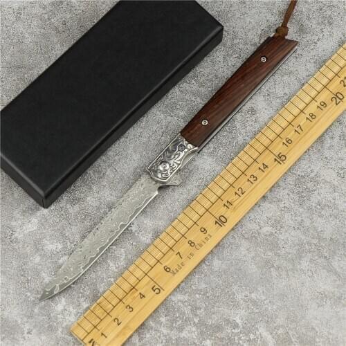 Damascus folding blade knife knife hand forged hunting knife portable outdoor survival pocket knife tool
