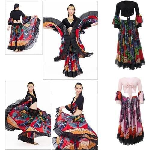 Gypsy Tribal Belly Dance Maxi Skirt Colorful Butterfly Print Dancing Costume