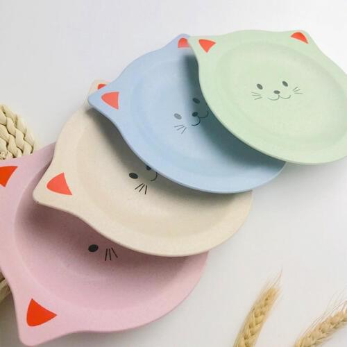 Cake Plate Cartoon Dish Dinner Plate Set Platos Tray Food Grade Wheat Straw Plate Cat Pattern Bowl Children Coffee Cup Tray 1set