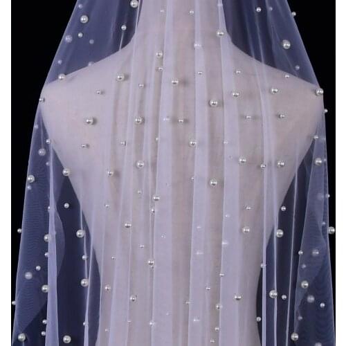 TOPQUEEN V01 Hot Sale one Layer White Ivory Bridal Veil Cut Edge With Comb Beaded Pearl Veil short white ivory Head Veil
