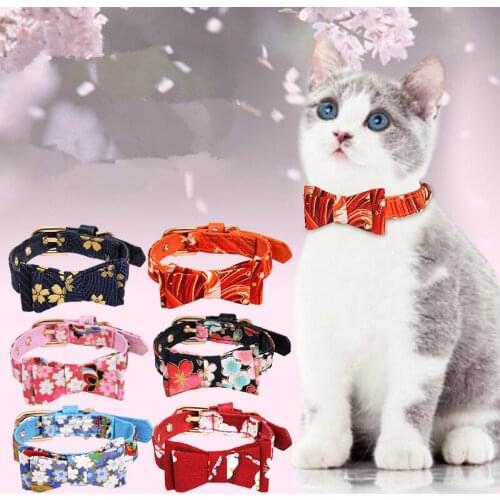 Japanese Style Adjustable Pet Cat Collars Dog Collar PU Leather Beautiful Bow Flower Puppy Collar Pet Supplies Dog Accessories