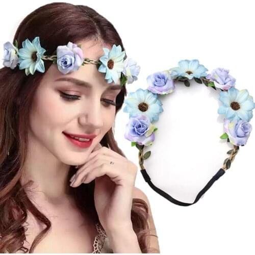 Fashion Women Bride Flowers Headband Bohemian Style Rose Flower Crown Hairband Beach Headwear New Fashion 2021