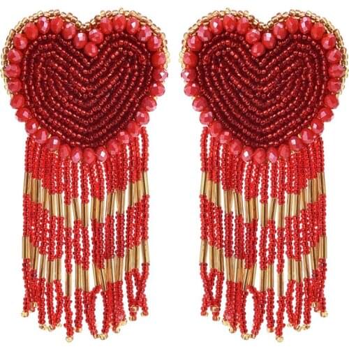 Aretes Bohemian Heart Long Tassel Earrings Statement LOVE Heart Beads Pendant Earrings Woman Gift Charm Jewelry Earring