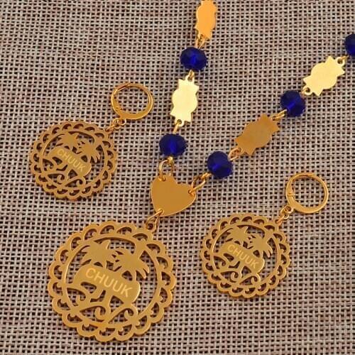 Anniyo Chuuk Jewelry sets Pendant Bead Necklaces Earrings for Women Girls Micronesia Jewellery