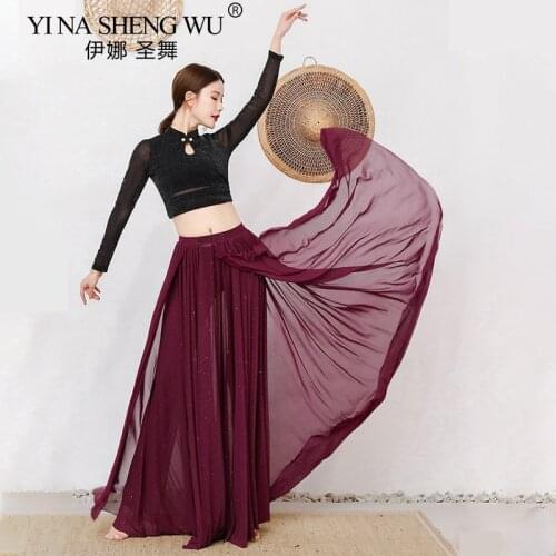 Women Belly Dance Costumes Lady Mesh sexy Long Dress Long Sleeve Belly Dance Practice Clothing Top+Skirt+Pants Dancewear Suit