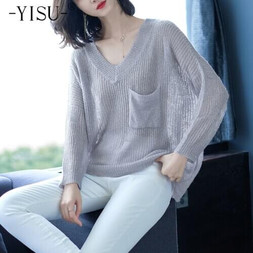 YISU Women Warm Pullover Sweater High quality Soft Mohair Sweater Autumn winter fashion Pure color Loose knitted Sweater Women