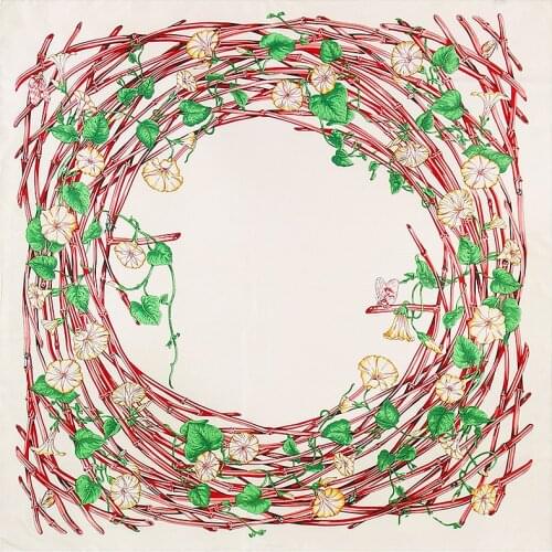 POBING Flower Basket Print 100% Silk Scarf Women Bandana Luxury Brand Neckerchief Female Hijab Square Scarves Silk Foulards