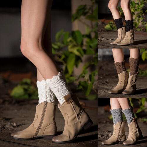 Women Girls Winter Leg Warmers Down Boot Cuffs Lace Trim Gaiters Boot Socks Crochet Leg Warmers Short Knit Leg Warmers