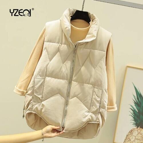 Yzeqi 2021 Winter Short Women Cotton Vest Casual Down Sleeveless Jacket Coat Female Waistcoat Warm Thick Snow Vest Girl Top