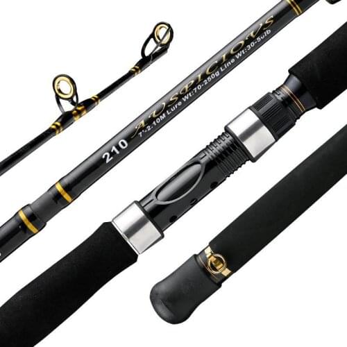 1.8M 2.1M 2.4M 3-Piece Boat Spinning Rod Heavy Fishing Rod Jigging Carbon Fiber Portable Travel Fishing Rod (30-50-Pound Test)