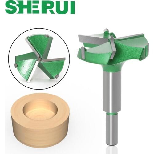 1pcs 35-60mm 3 teeth Forstner tips Woodworking tools Hole Saw Cutter Hinge Boring drill bits Round Shank Tungsten Carbide Cutter