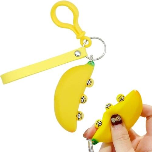 1 Pcs Banana Keychain Pendant Fidget Toys Squeeze Toy Stress Relief Novelty Toys Kid Toy Great Gift Car Keyring Key Chain Holder