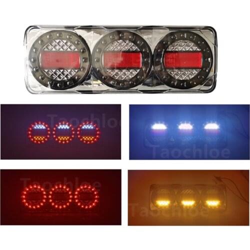 1x 12V Chrome LED Trailer Truck Tail Light 3 Combination Light Stop Reverse Turn Signal Rear Light 24v Lamp IP68 red amber white
