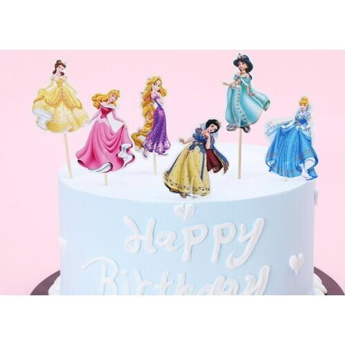 24pcs Six Princess Theme Baby Shower Cupcake Toppers With Wooden Stick Baby Shower Favors Party Supplies Wedding Decorations Set