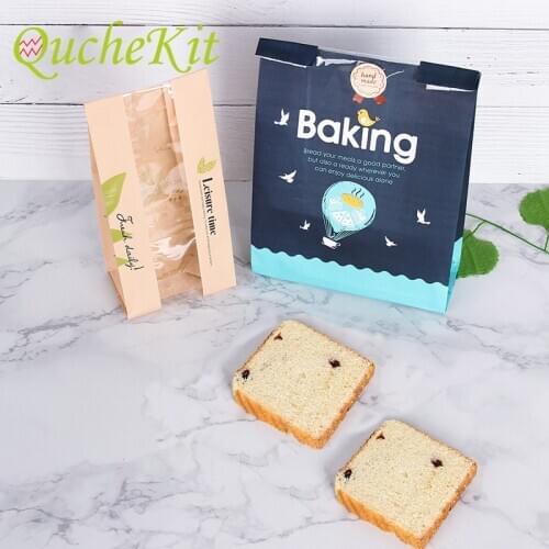 50Pcs Kraft Paper Bread Bag Toast Packaging With Clear Window Biscuit Candy Food Cookie Bread Seen Snacks Baking Takeaway Bags
