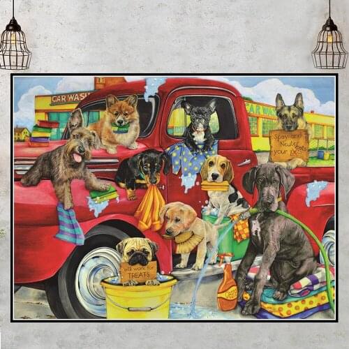 5D Full Square/Round Diamond Painting by Numbers Car Wash Dogs 3D Diamond Embroidery Mosaic Cross Stitch Kit Art Needlework Sale