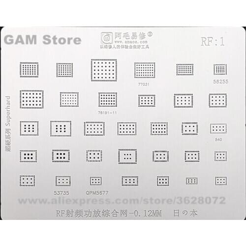 Amaoe RF1 BGA Stencil 77031 QPM5677 53735 78191-11 Power Amplifier IC Chip Reball IC Pin Solder Heat Tin Plant Net Steel Mesh