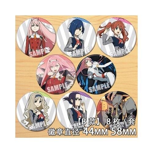 Anime DARLING in the FRANXX Hiro Zero Two Ichigo Kokoro Figure 6297 Badge Round Brooch Pin Gifts Kids Collection Toy