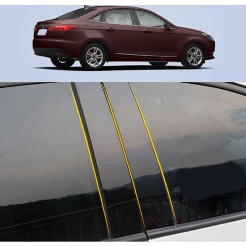 Car PC Material Pillar Post Cover Door Trim Window Piano Black Molding Sticker Plate 6pcs For Ford ESCORT 2015-2020
