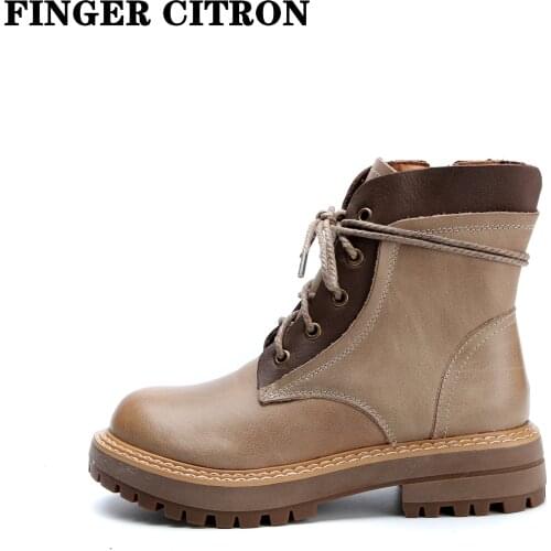 Finger Citron Women Chelsea Anckle Boots Genuine Cow Leather Round Toe Platform Rubber Outsole By Handmade Lady Shoes Size 35-42