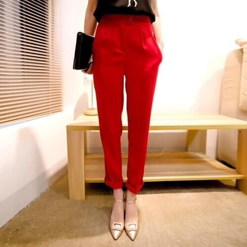 New Women suit pants Office lady Slim pencil pants work straight pants High waist casual pants Womens Ankle-Length trousers