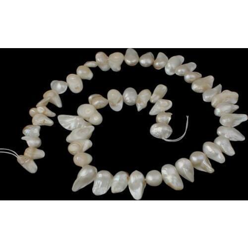 Jewelry fashion natural white 8-15MM abnormity cultured freshwater pearl loose beads 14"
