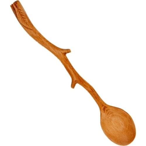 1 Piece Wooden Spoon Branchs Shape Flatware Mixing Long Handle Kitchen Utensil Soup Spoon for Kitchen Cooking Soup Spoon