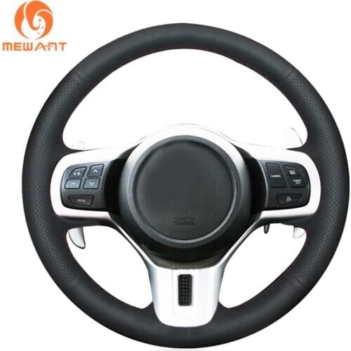 MEWANT Black Genuine Leather Steering Wheel Covers for Mitsubishi Lancer 10 EVO Evolution