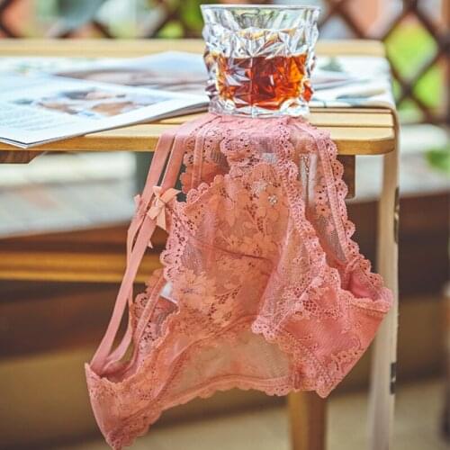 Flower Lace Sexy Transparent Underwear For Women Cross Bandage Hollow Out Panties Sex String Crotch Cotton Briefs Lingerie Tanga