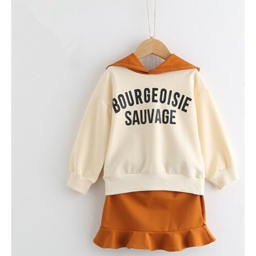 Hot sale 2020 spring children girls casual letters print hooded sweatshirt + Fishtail skirt clothes set 2-7 years