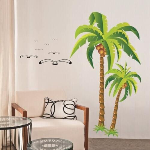 Hot XD-Coconut Palm Tree Sticker Tropical Beach Wall Decal Living Room Backdrop Sticker