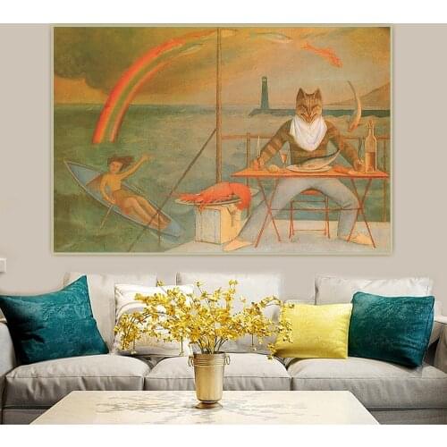 Holover Balthus"The Mediterranean Cat"Canvas Oil Painting Western Art Decor Poster Wall Home Interior Aesthetic Room Decoration