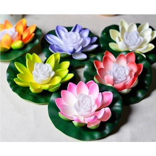 17 CM Artificial LED Lotus Flower Lamp In Colorful Changed Water Pool Floating Wishing Lanterns For Wedding Party Decorations