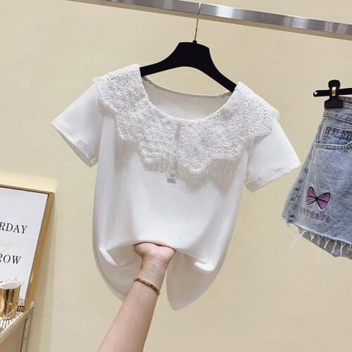 Summer Short Sleeve Fashion Splicing Lace Doll collar T-shirts Top new sweet T Shirt Womens T-Shirt kawaii women clothes