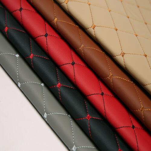 Furniture PU leather perforated embroidered plaid fabric car interior roof fabric plaid car seat cushion fabric 0.3cm