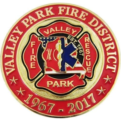 Metal Craft Fire Rescue Gold Brass Soft Enamel Challenge Coins