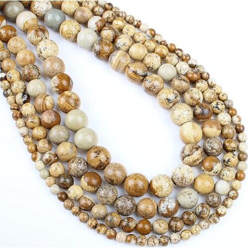 Fashion Natural Picture Stone Semi-precious Stone Loose Beads Strand DIY Beads For Necklace Bracelet Women Gift Size 4-10mm