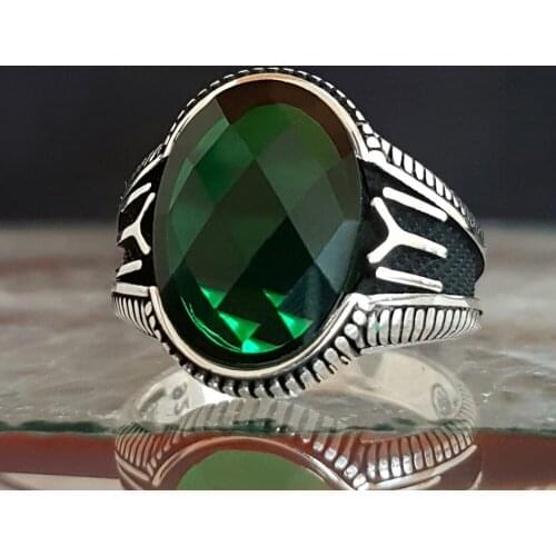 925 sterling Silver Zircon Stone Kayi Length Detailed Male Ring