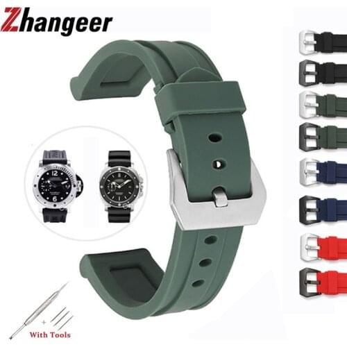 Soft Strap For Panerai PAM Fat Sea MenS Rubber Strap Accessories Pure Color Silicone WristStrap Bracelet 22/24/26mm With Tool