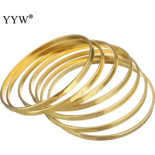 7pcs/Set Bohemian Gold Color Circle Metal Bracelet Set For Women Punk Boho Beach Bangle Female Stainless Steel Jewelry Gift 55mm