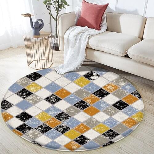 Non-slip Plus Soft Carpet Cushion Modern Diamond Top Brand Geometric Comfortable Door Round Rug Flannel Living room Decor Rug