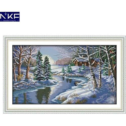 NKF Snowscape Stamped Cross Stitch Kits 11CT14CT DIY Needlework Embroidery Chinese Cross Stitch Sets for Home Decor